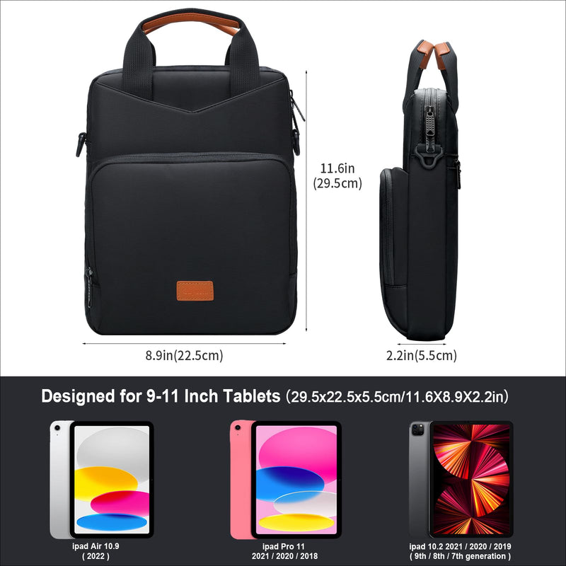 [Australia - AusPower] - 9-11 Inch Tablet Carrying Case with Shoulder Strap, Padded Travel Sleeve Bag for iPad Pro 11, iPad 10.9, iPad Air (5/4th Gen), Galaxy Tab S9/S8 (Black) Black 