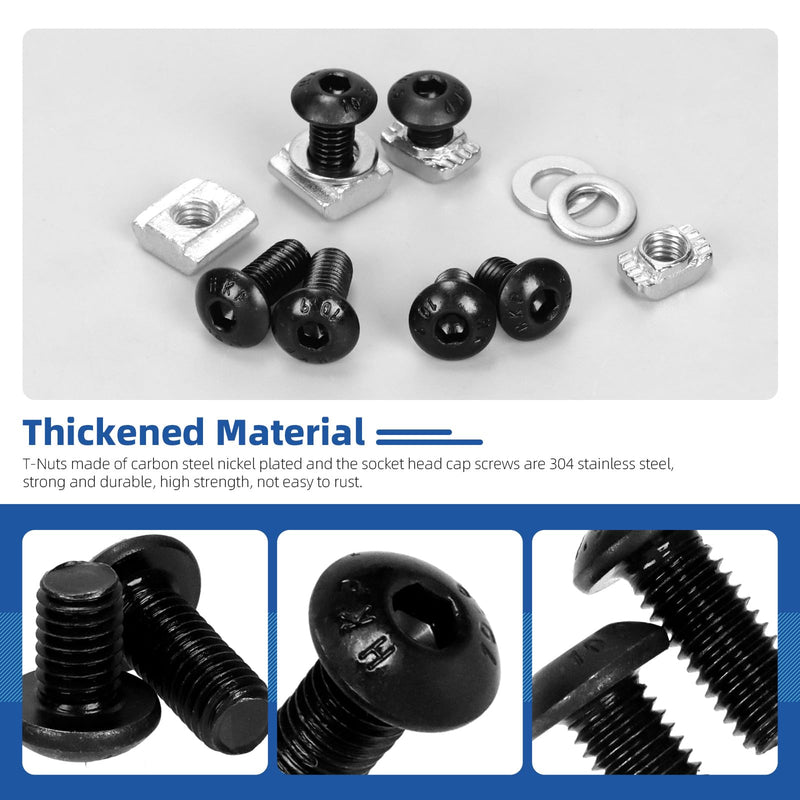 [Australia - AusPower] - Glarks 201pcs M5 T Slot Nut and Button Head Socket Cap Screw Kit for 2020 Series Aluminum Extrusion, 40pcs 2020 Series T Nut and 40pcs T Sliding Nut, 80pcs Hexagon Socket Screw with 40pcs Flat Washers Metal 