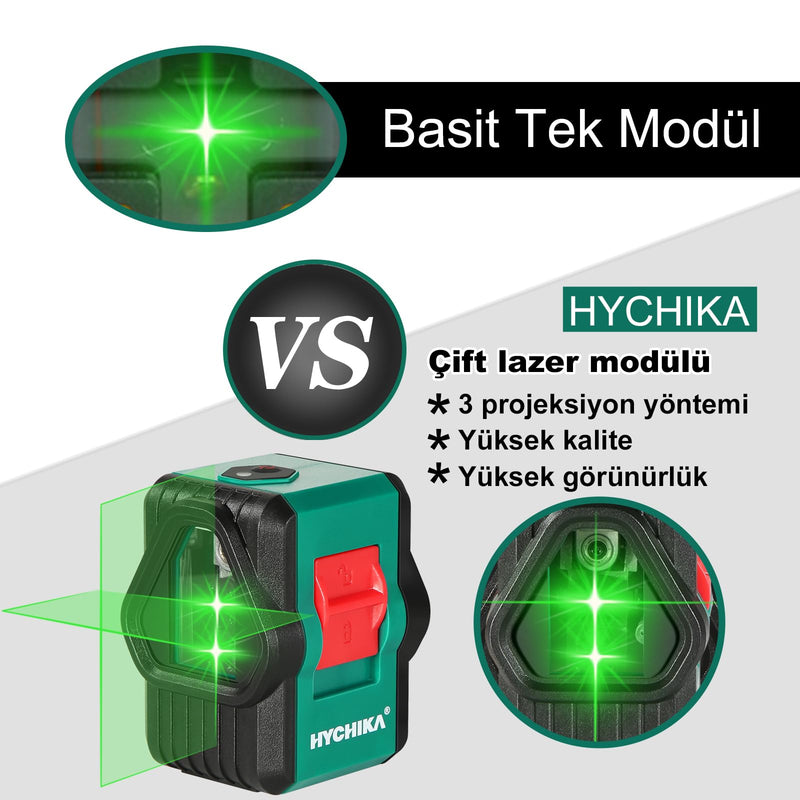 [Australia - AusPower] - HYCHIKA Laser Level with 2 Laser Heads, 360°Self Leveling Lazer Leveler Tool, Dual Green Cross Line Laser 150 Ft for Construction Project, Renovation, Floor Tile, Picture Hanging 