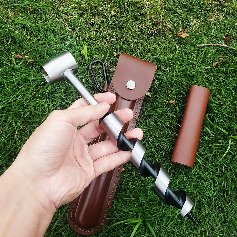 Bushcraft Gear Hand Auger Drill,Bushcraft Tool Survival Tool, Scotch Eye Wood Auger Bit with Genuine Leather Cover,Camping Shelter Building, Barbecue Grill, Backpacking, 1" Dia Drill Peg Hole Maker