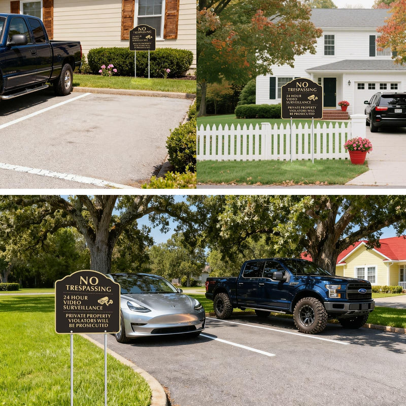 No Trespassing Signs with 12" Stake,Yuntarda 12”x12”(2-Pack) Private Property Video Surveillance Signs Aluminum Metal Sign UV Print Weather Resistant for House or Home Black-Video Surveillance with 12" Stake-2pcs