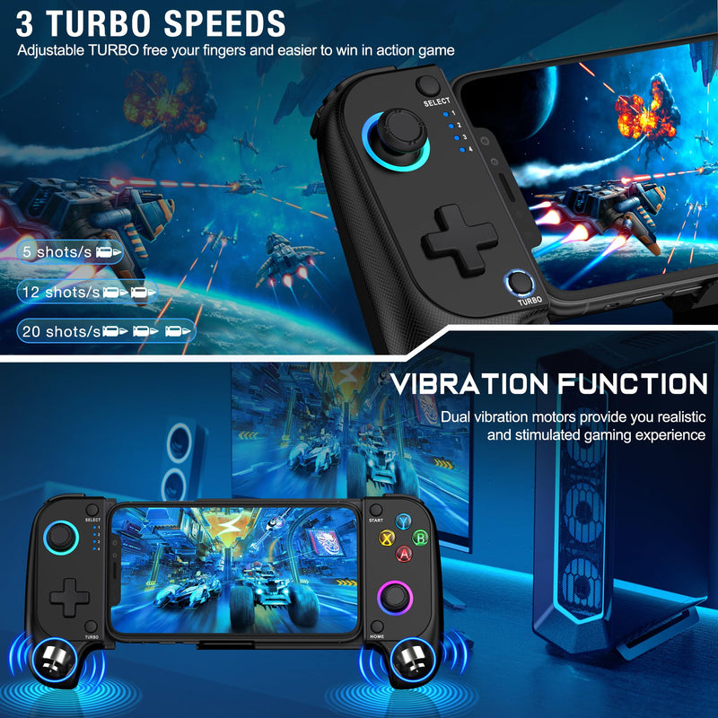 [Australia - AusPower] - Mobile Game Controller for iPhone and Android with RGB Light, Wireless Phone Controller with Phone Case Support Turn Your iPhone into a Gaming Console Play PS Remote Play, Xbox Cloud and More Use as Mobile Game Controller 