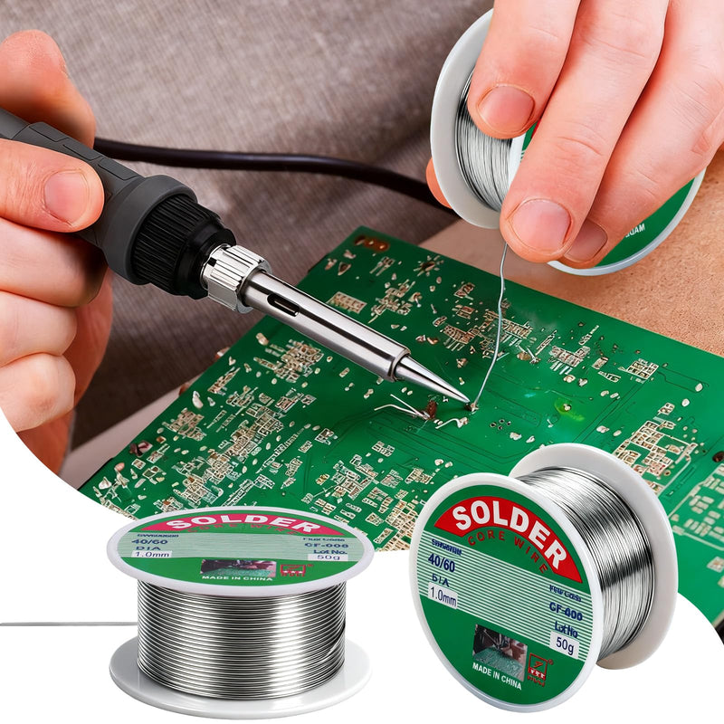 Solder with flux 1 mm, approx. 100 g gross weight (approx. 40 g solder net) | 2 rolls, flux soft solder with rosin core for electric soldering DIY