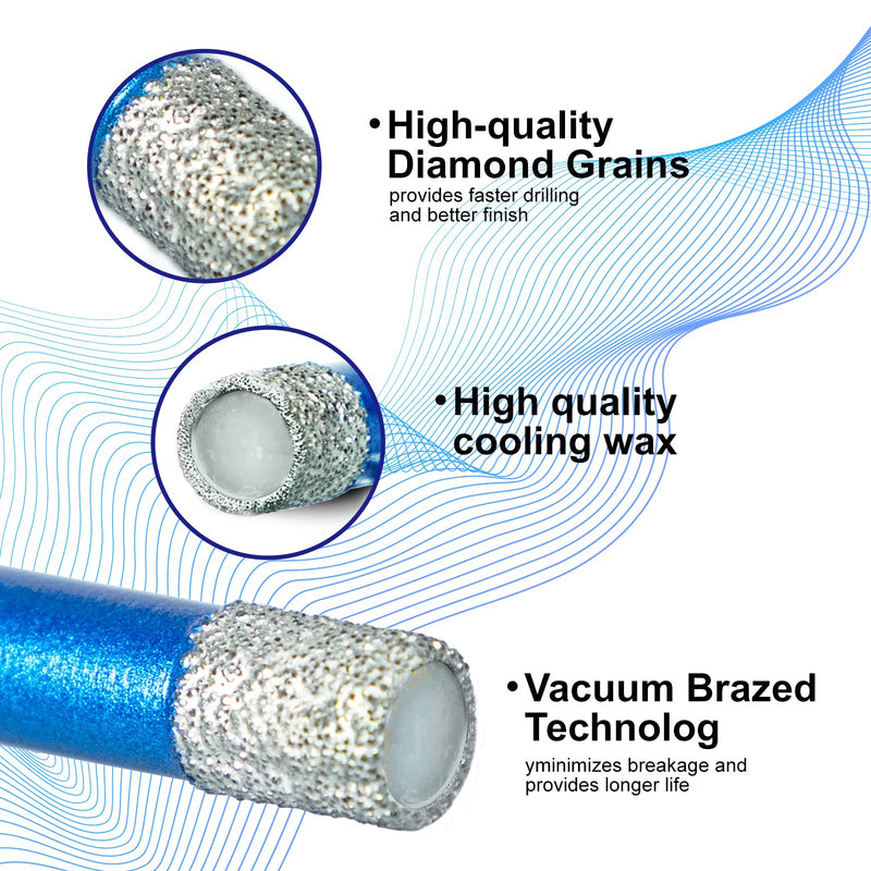 [Australia - AusPower] - SALI Diamond Core Drill Bits Set 5pcs Tile Hole Saws Vacuum Brazed Hole Saw with 1/4 Inch Hex Shank for Glass Ceramic Porcelain Tiles Marble Brick Granite Quartz Fit Angle Grinders and Drill 