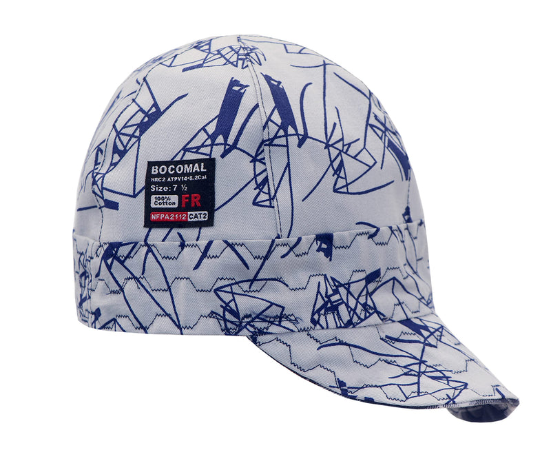 [Australia - AusPower] - BOCOMAL Welding Cap Flame Resistant CAT2 Midweight Printed 6 Pannel Welder Caps-2 Pack 7 5/8 White/Navy-2 Pack 