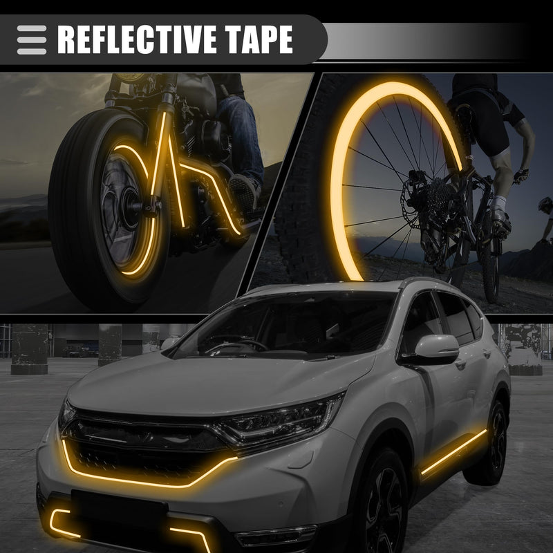 Motoforti Universal Reflective Tape Automobiles Motorcycles High Brightness Reflective Sheet, 1cmx8m, Durable, Weather Resistant, PVC, Yellow 1cm*8m