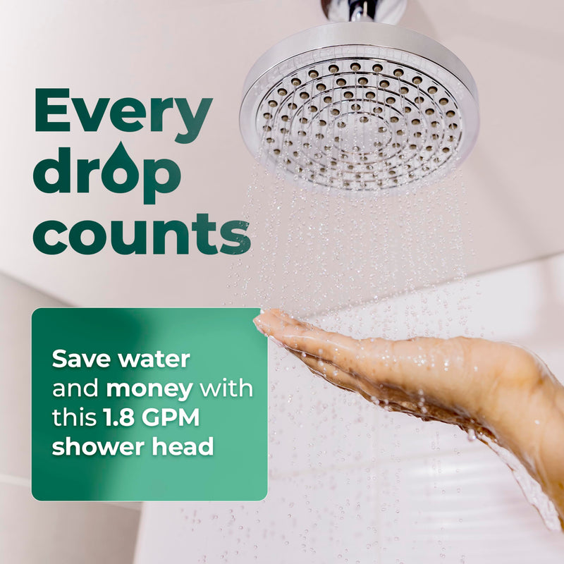 Winthorpe Water Saving Shower Head, High Pressure Showerhead with Widespread Coverage, Easy Installation, Modern Design, Low Flow Eco Mode, 90 Water Jets - Chrome