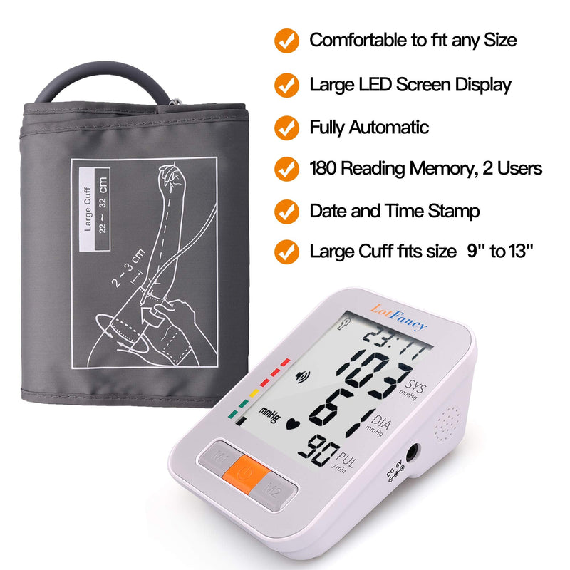 [Australia - AusPower] - LotFancy Blood Pressure Monitor for Home Use, Digital Sphygmomanometer, 180-Readings Upper Arm Medium Cuff (9-13") 