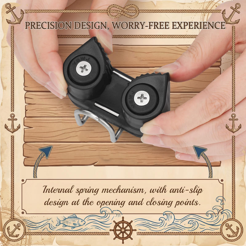 Vicenpal 2 Pcs Cam Cleat with Wire Flaired Leading Ring Cam Cleat Clamp Fit 3mm-15mm Rope 316 Stainless Steel for Sailboat Boat Kayak Canoe Dinghy Quick Rope Threading