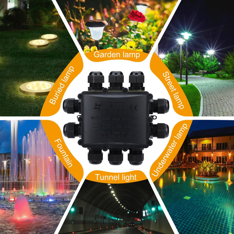 Waterproof Junction Box - IP68 10 Way M25 Large Outdoor Electrical Box for 4-14mm Cables, Heavy Duty Multi Wire Connector for Garden Underground and Exterior Power Wiring black 10-Way O-Shaped Waterproof Box