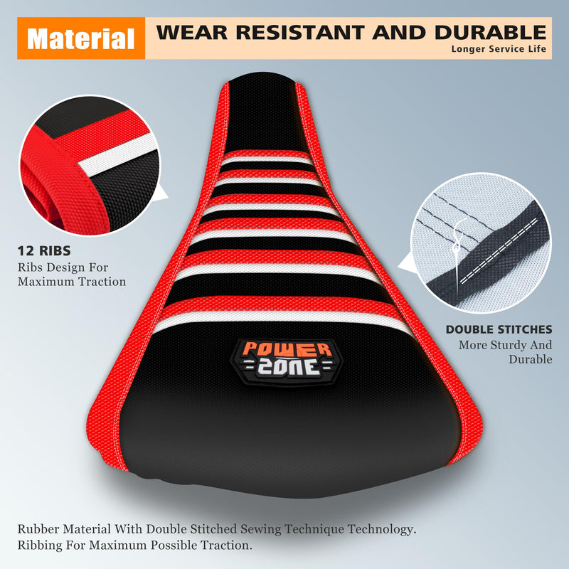 [Australia - AusPower] - Universal Ribbed Dirt Bike Seat Cover for KX SX YZF CRF TTR - Gripper Striped Supermoto Dirtbike Seat Cover (Red-Black-White) Red-Black-White 