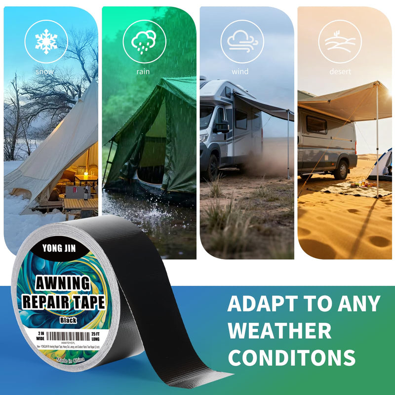 YONGJIN RV Awning Repair Tape, Heavy Duty Outdoor Tent Repair Tape and Tarp Tape, Waterproof Tarp Patch Kit for Camper, Boat Covers, Canvas, Sail, Canopy, and Outdoor Fabric Tear Repair (3 inch) 3 inch