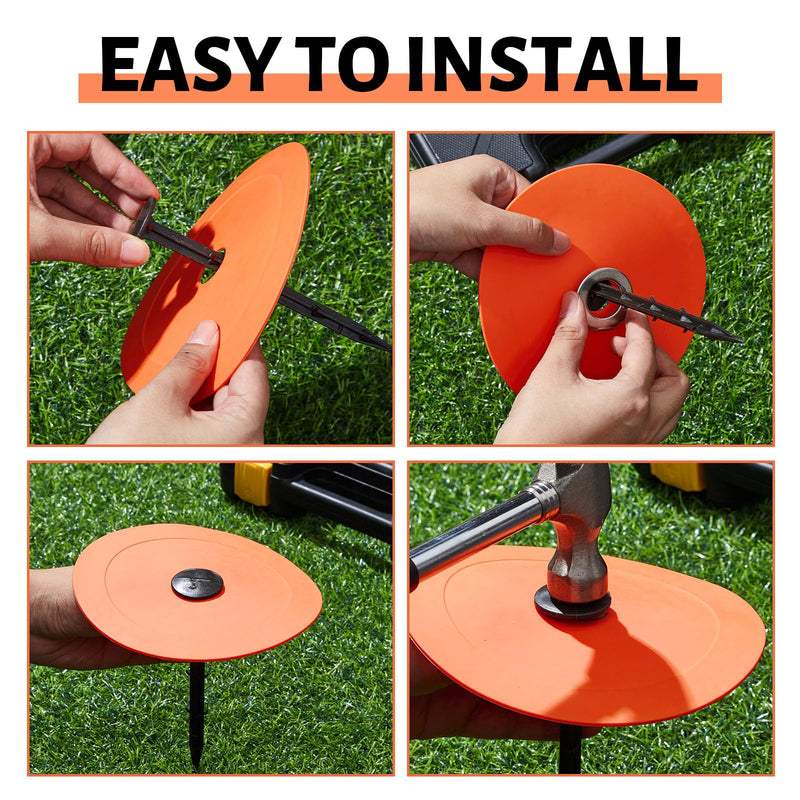 3 Set Low Profile Property Line Markers, Survey Markers Stakes, 5.9 x 6.3 Inch Plastic Septic Tank Marker Large Survey Stakes Lawn Garden Ground Boundary Marker, Orange 3