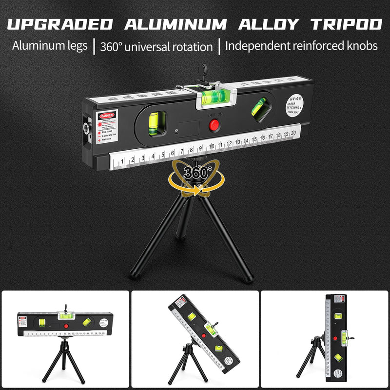 4-in-1 Laser Level with 3 LED Light,Multifunctional Torpedo Level 100Ft Alignment Point & 30Ft Leveling Line,3 Laser Modes Magnetic with Tripod Laser Tool for Hanging Picture Home Renovation