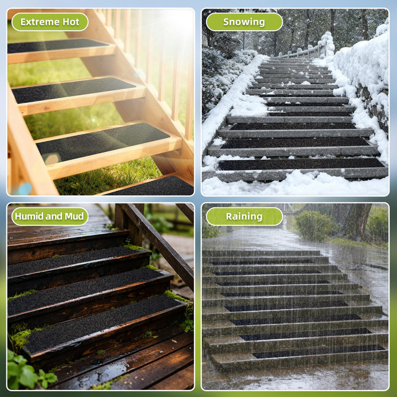 10 Pack Stair Treads Non-Slip 6” x 30” Outdoor Non Skid Tape, Pre-Cut Black Anti Slip Safety Adhesive Strips for Steps, Staircase 6”x30” 10PCS