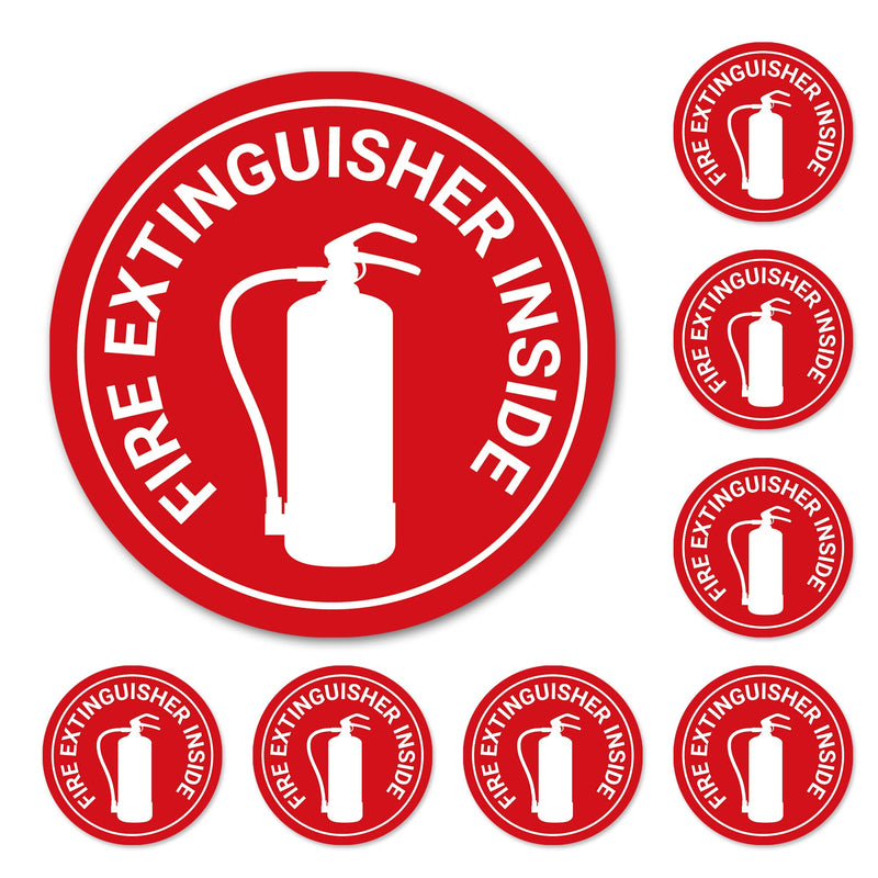 Fire Extinguisher Inside Stickers | 2.75" x 2.75" Engineer Grade Reflective Labels, Pack of 8 White, Black, Red 2