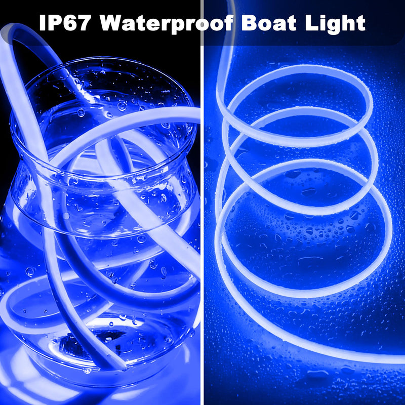 SHUNLEE 20FT Led Boat Lights Blue, IP67 COB Waterproof Marine Led Lights | Boat Interior Strip Lights for Pontoon, Deck, Night Fishing, Kayak, RV, Bass 20FT-Blue