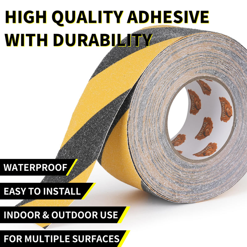 TAPEBEAR Non Slip Hazard Tape 3inch x 60feet, Black and Yellow Safety Tape, Anti Slip Caution Tape Roll, Nonslip Warning Floor Tape for Indoor Outdoor Steps Stairs, Strong Grip Tape 3in x 60feet Yellow&Black 1