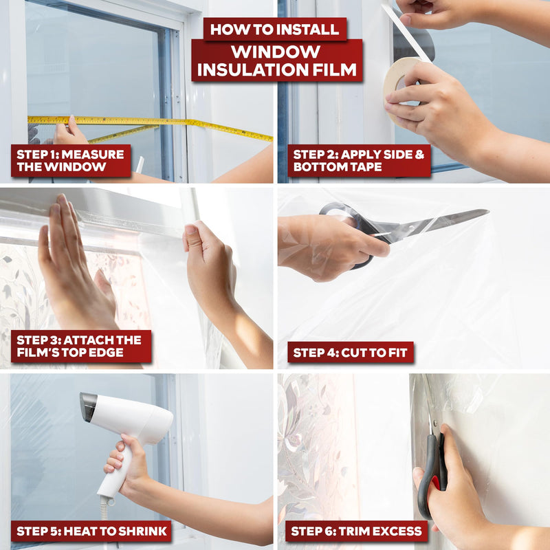 XFasten Window Insulation Kit for Winter, Pre-Taped 62" x 420" 0.75 mil Clear Window Plastic for Winterizing Kit, Heavy-Duty Insulation Film Cover for Drafts - Includes 3 Rolls Clear Double-Sided Tape