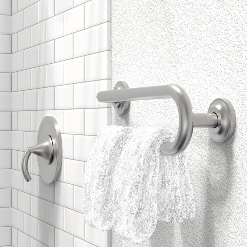 Grab Bar with Integrated Toilet Paper Holder for 2 Mega Rolls (Kitchen Paper Towel Holder or Bathroom Towel Bar), 16in Stud Mount, 250lbs Weight Support, Rustproof (Right, Brushed Nickel) Right