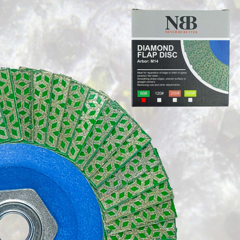 [Australia - AusPower] - NBB Diamond Flap Disc with Diamond Complete with M14 Flange Ideal for Grinding Ceramics, Porcelain Stoneware, Stone Edges and Bevels with Grinder (115mm, 60#, 1) 115 mm, 60# 