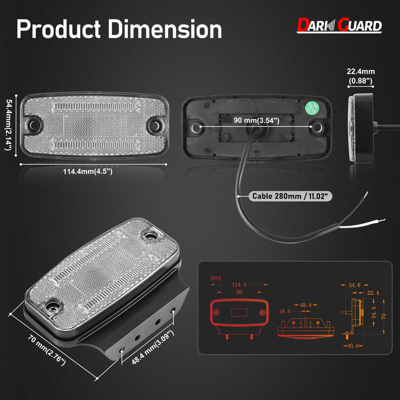 2 x LED Side Marker Lights Trailer 12 V/24 V White Marker Light LED Position Lights Waterproof Outline Lights Trailer with Screw Holder & Reflector for Truck Caravan DG261A