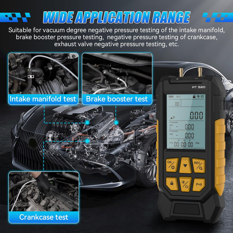 [Australia - AusPower] - PT520 Digital Manometer,HVAC Manometer,Manometer Gas Pressure Tester,-100 to 200Kpa Measurement Range,10 Pressure Measurement Units,Data Locking&Storage 