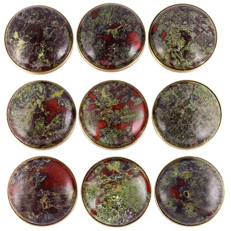 rockcloud Pack of 2 Natural Crystal Stone Drawer Knobs Pull Handle Cupboard Dresser Door Pull with Screws Home Decorative Furniture Hardware, Dragon Blood Stone (1.45 inches) 1.45 inches Gree/Red