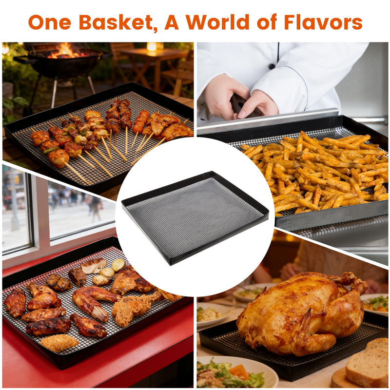 Professional-Grade 2-Pack PTFE Mesh Oven Baskets, 11.5x13.5x1 Inch Non-Stick Solid Oven Trays for Commercial Kitchens & High-Volume Cooking 11.5*13.5 Inch Mesh Oven Basket 2 Pcs