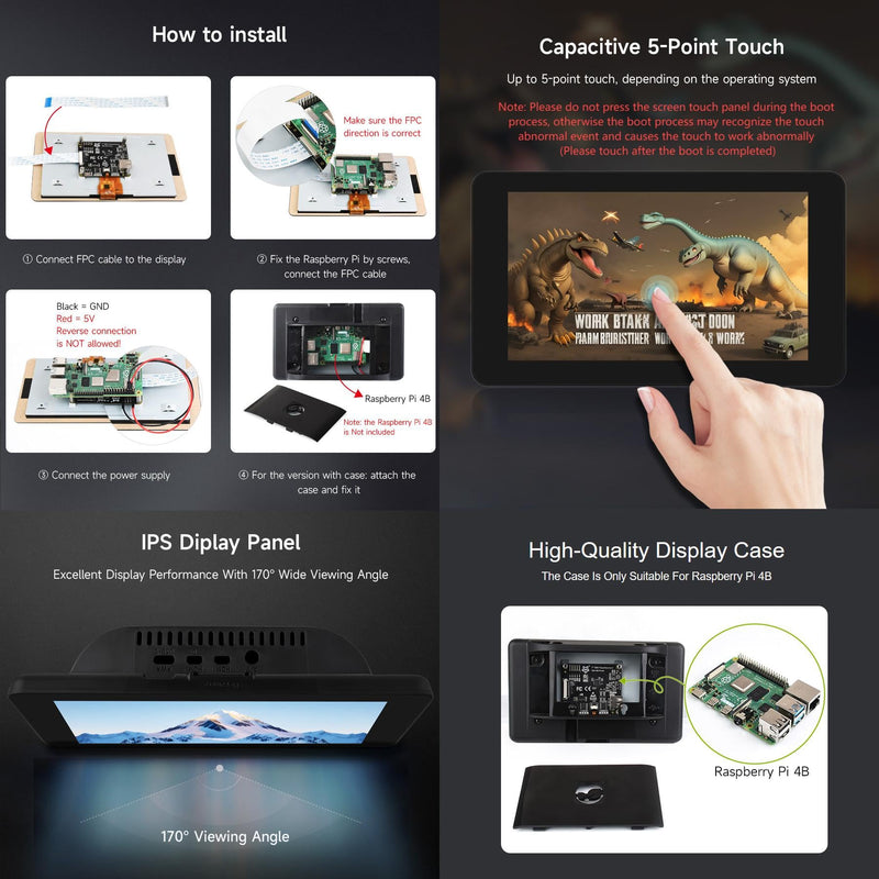 [Australia - AusPower] - LUCKFOX DSI Capacitive 7 Inch Touch Screen with Case Support 3D Printing for Raspberry Pi Screen 800 x 480 Pixels 170° Wide Viewing Angle for Raspberry Pi Display IPS Screen for Core3566, VisionFive2 