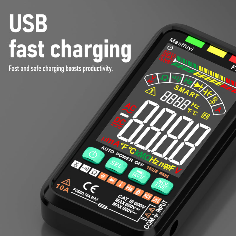 Multimeter 6000 Counts TRMS Digital Multimeter,Rechargeable Electrical Tester with Auto Ranging Digital Voltmeter,Measures Voltage Current Resistance Continuity Capacitance Temperature Frequency