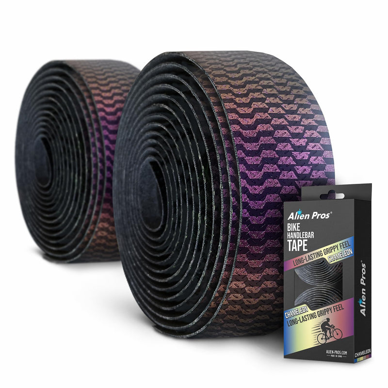 ALIEN PROS Set of 4 Purple & Silver Chameleon Bike Handlebar Tape - Elevate Your Ride with Stylish, Comfortable, and Color-Shifting PU Tape for Enhanced Grip with These Bicycle Handle bar Tape