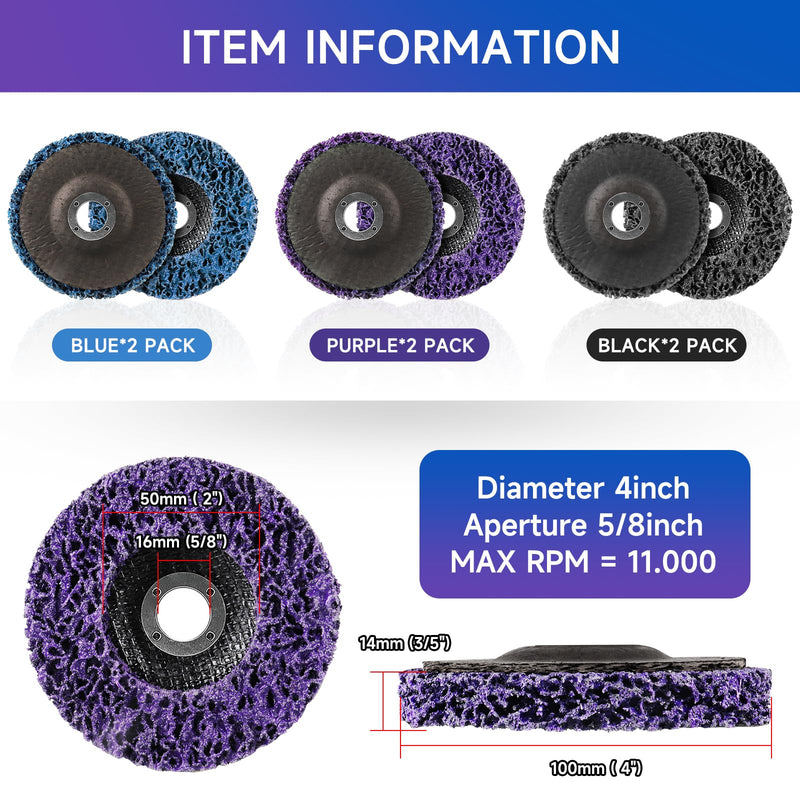 [Australia - AusPower] - 6PCS 4" x 5/8" Strip Discs for Angle Grinder, Paint Stripping Wheel for Removing Rust, Paint, Oxidation, Welds, Coating 4 inch 