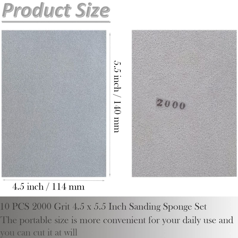 [Australia - AusPower] - 10 PCS 2000 Grit 4.5 x 5.5 Inch Sanding Sponge Set, Wet or Dry Hand Sanding Sponges Sheet, Flexible Soft Foam Sand Block for Drywall, Corner Contour, Metal Wood 