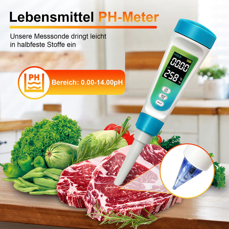 [Australia - AusPower] - RUIZHI PH Meter for Food & Cosmetics - PH Value Meter for Semi-Solid Substances (Meat, Dough, Cheese, Fruit/Vegetables) with Automatic Temperature Compensation, ℃/℉ Display & LCD Background Bele 
