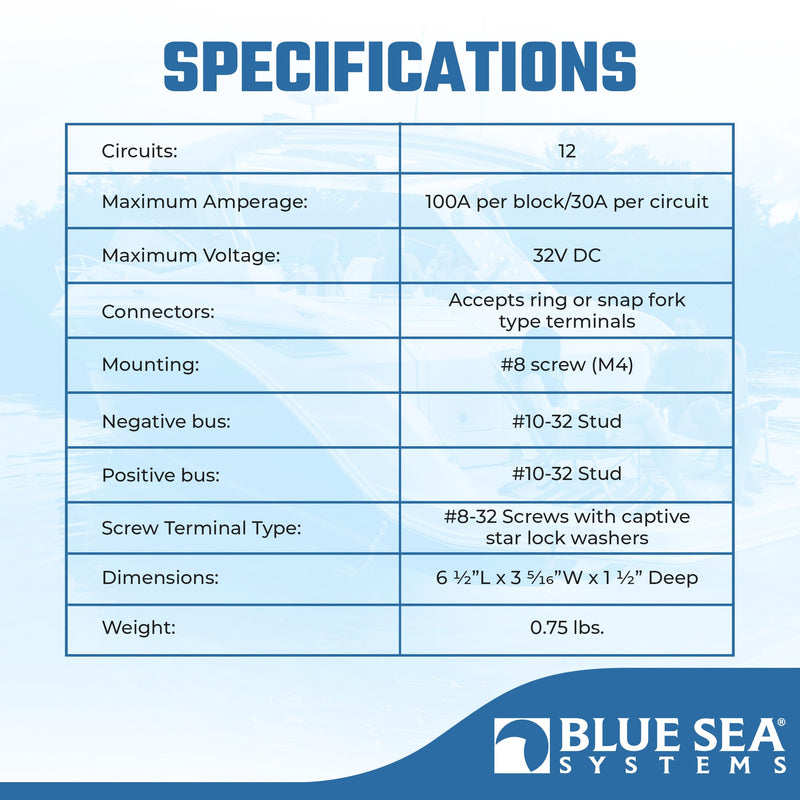 [Australia - AusPower] - Blue Sea Systems 5026 ST Blade Fuse Block 12 Circuit with Ground and Cover 12 Circuit + Neg With cover 