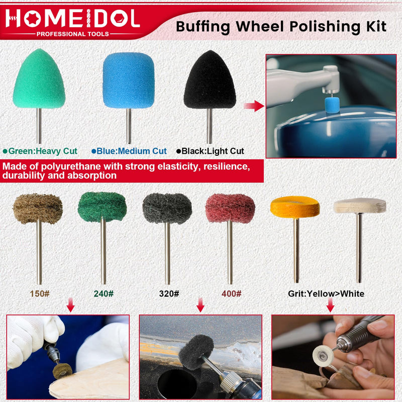 78PCS Buffing Wheel for Dremel Polishing Kit, HOMEIDOL 1/8" Shank Polishing Buffing Wheel for Dremel Tool Accessories with Buffing Compound, Abrasive Wheel Buffing Polishing Wire Brush Polishing Bits