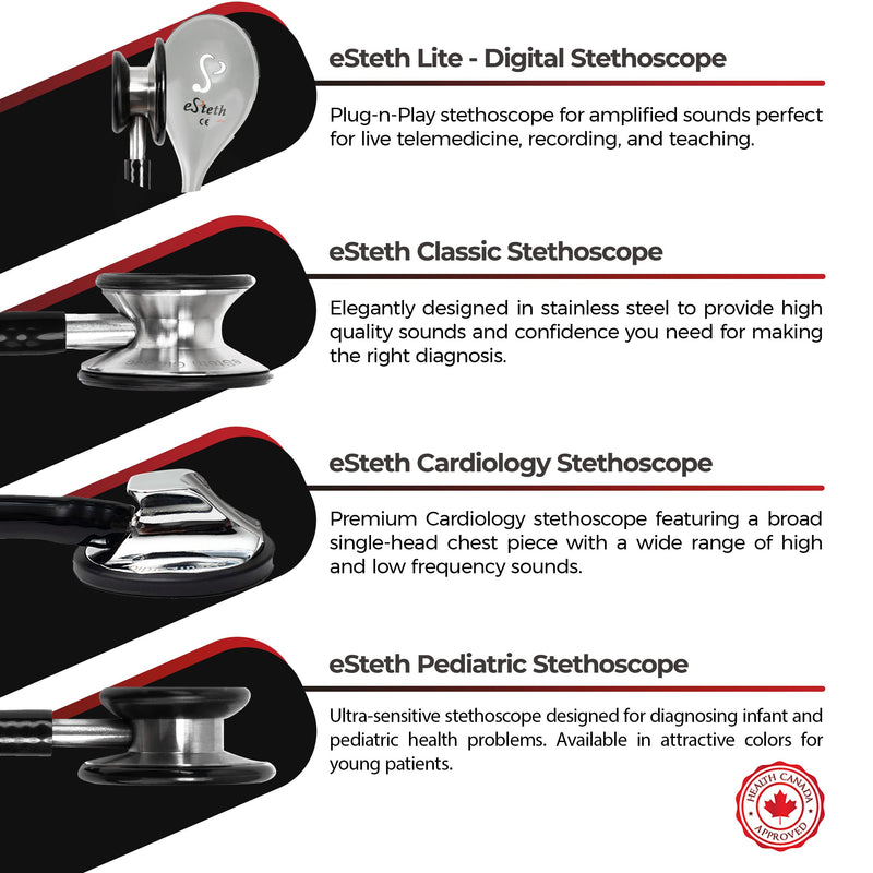 [Australia - AusPower] - eSteth eSteth Pediatric Stethoscope - Ultra Sensitive Dual-Head Chest Piece For Infants and Pediatric patients- Flexible Tubing - Non-Chill Ring & Extra Ear tips - Purple 
