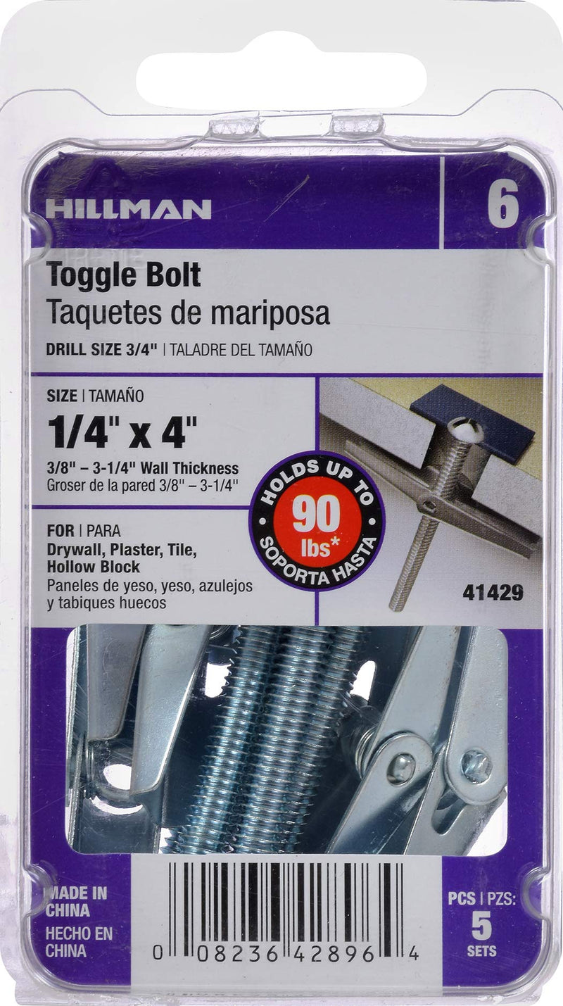 [Australia - AusPower] - Round Head Machine Screw Toggle Bolt 1/4' x 4' 1/4" x 4" 5 Pieces 