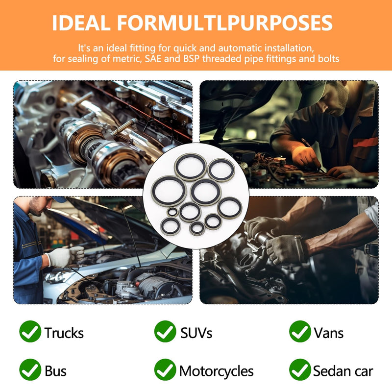 [Australia - AusPower] - 160 Pcs Bonded Seal Washers, Automotive Self-Centered Seal Gasket Set,Rubber Metal Bonded Sealing Washers, Hydraulic Oil Pipe Seal Gasket Washer, O-Ring Assortment Kit, 10 Sizes, M6 to M24 