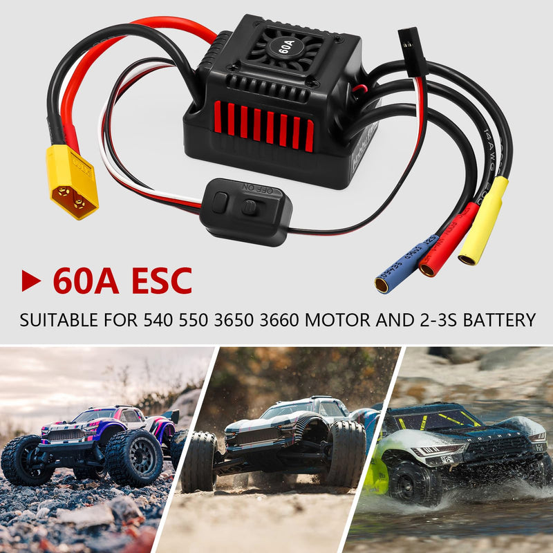 [Australia - AusPower] - Hobby Fans Upgraded 60A Brushless ESC 2-3S Electronic Speed Controller with Programming Card Waterproof ESC for 1/10 Remote Control Car Truck 