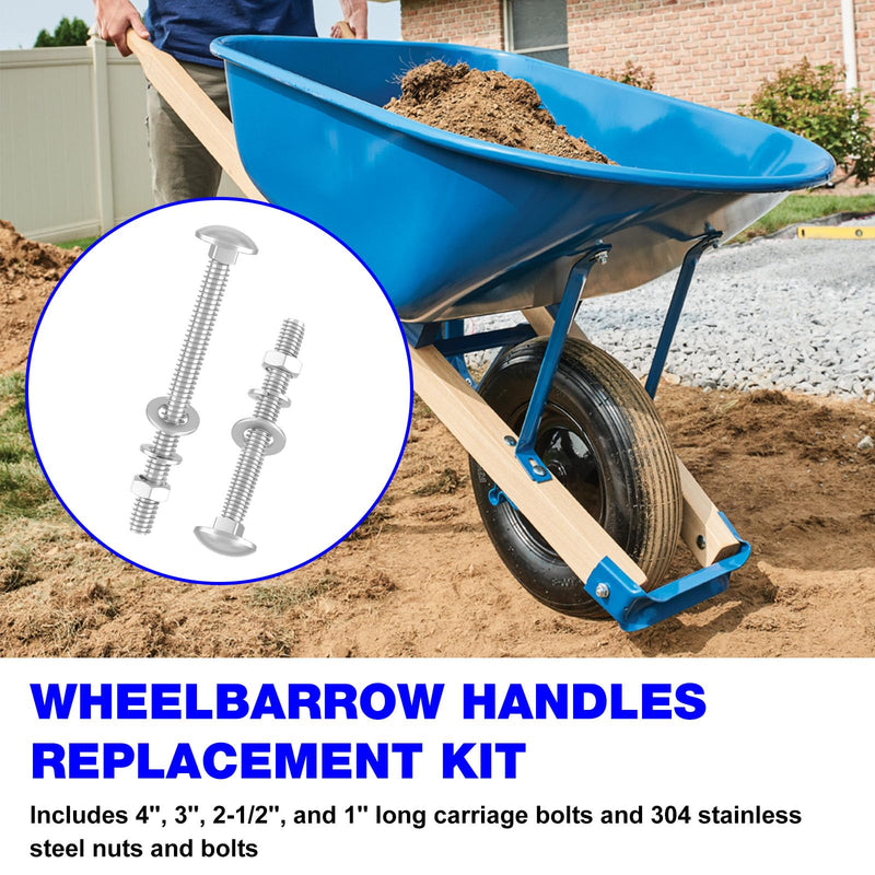 [Australia - AusPower] - Wheelbarrow Carriage Bolts and Nuts Kit for 304 Stainless Nuts and Bolts, 4", 3", 2-1/2" and 1" Wheelbarrow Parts, Wheel Barrow Handles - 12 Pack 