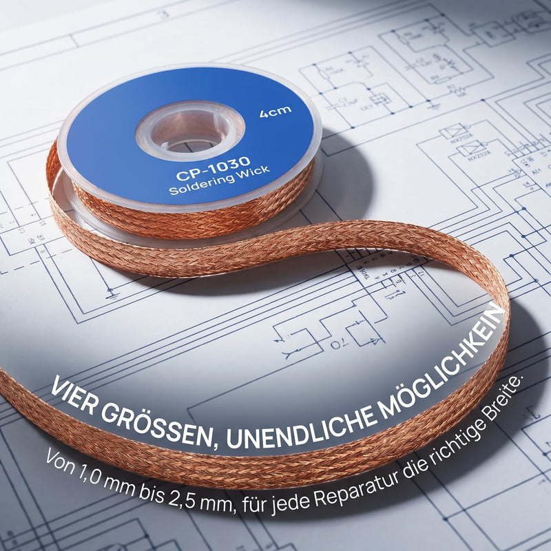 Soldering Wire, 4-Piece Desoldering Braid Set, No-Clean Desoldering Braid, 3M Copper Wire (1.0/1.5/2.0/2.5 mm) Desoldering Wick for Removing Solder and Disassembling Electrical Components | 4 Rollen No-Clean Entlötlitze, 3m Kupfer Entlötdraht (Kupferdr...