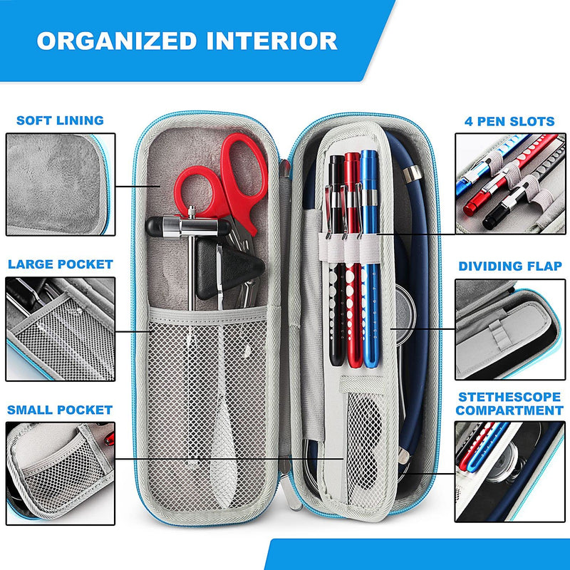 [Australia - AusPower] - Primacare KB-9397-BL Stethoscope Case, SUPPLIES INCLUDED, Blue with Multiple Compartments, Portable and Lightweight First Aid Kit Bag with Vital Medical Supplies, Nursing Accessories for Nurses 