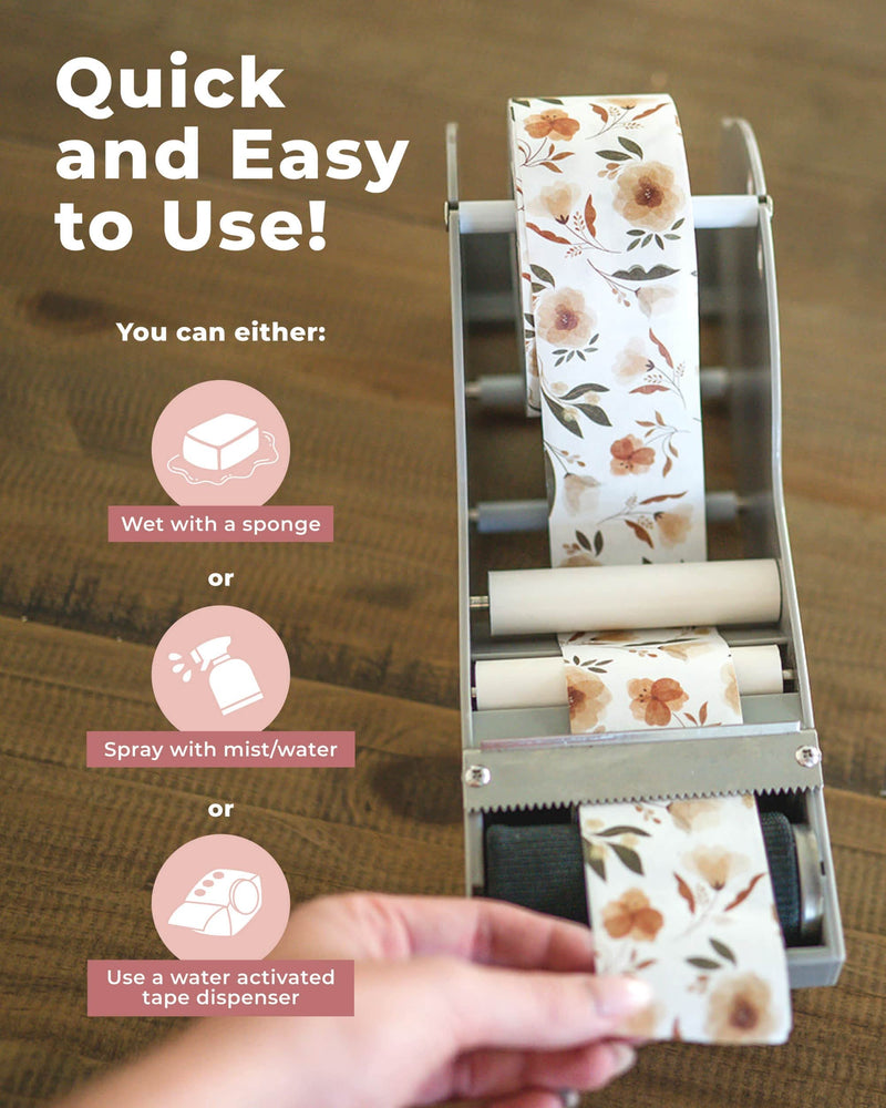 Impack Water Activated Tape - Packing Tapes for Sealing Boxes and Cartons - Gummed Tape for Mail Boxes or Gift Boxes - Biodegradable Paper Shipping Tape for Small Business (Rosy Brown 164ft - 50m) Rosy Brown Floral