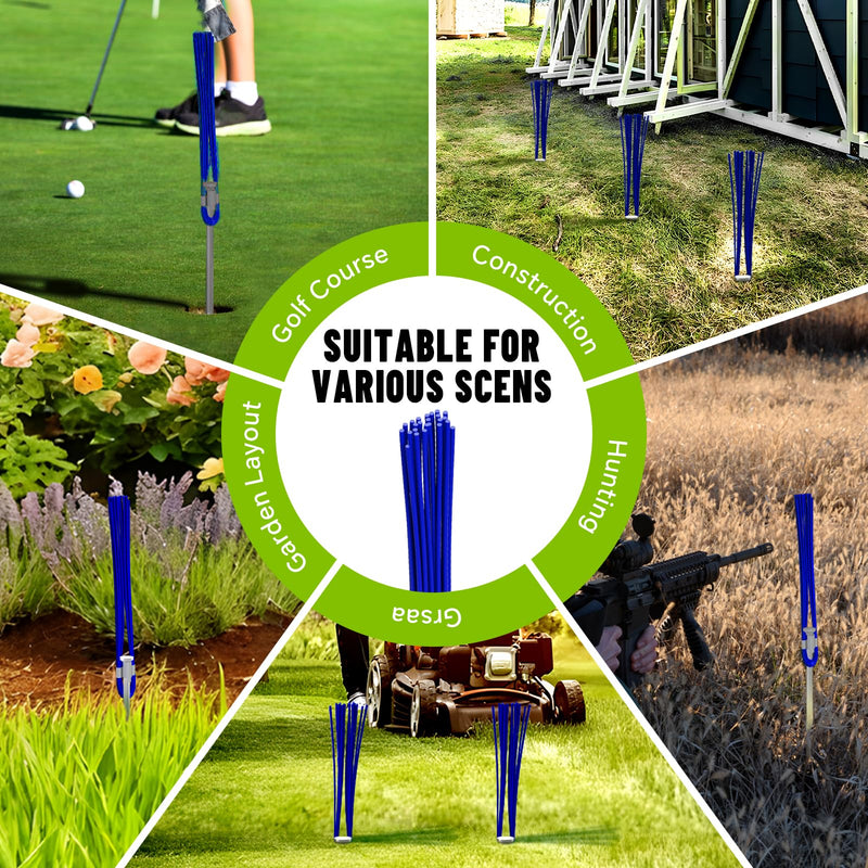 Ground Marking Whisker, Property Line Markers 6 Inch Whiskers with Metal Stakes for Playing Field Markers, Survey Markers, Construction Markers, Trail Markers, Driveway Markers(Blue, 25 Pack) Blue