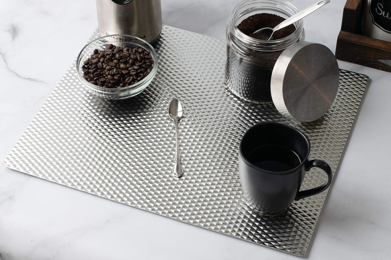 Heat Resistant, Non-Slip, Metal Counter/Table Protector Mat, Large - 14" x 17" - 2 Pack - Silver
