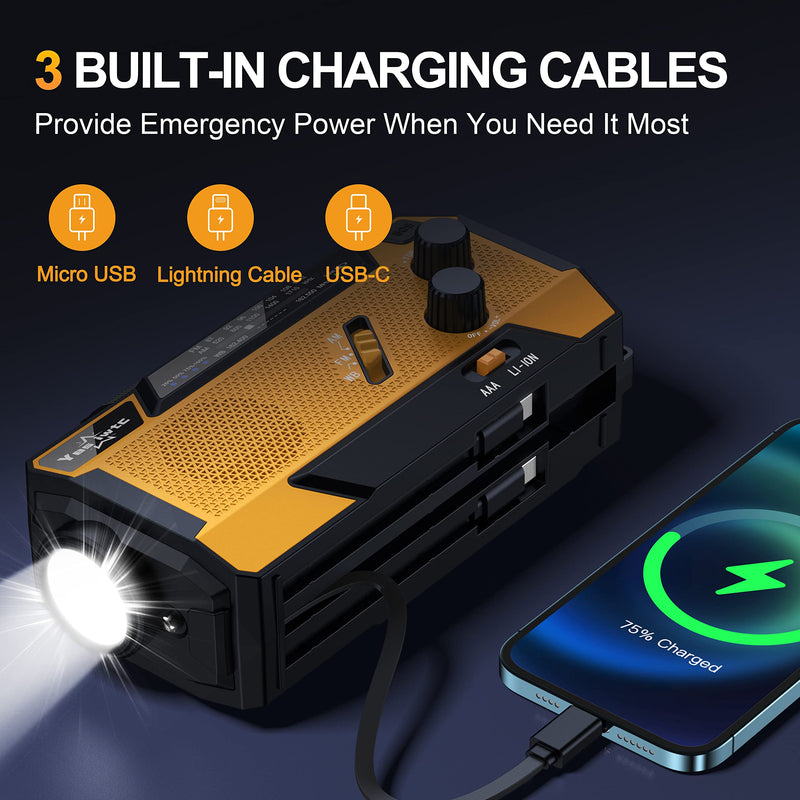 [Australia - AusPower] - Yestiwc 7400mWh Emergency Crank Radio, Hand Crank Solar Radio, Battery Radio Emergency with NOAA/AM/FM, Power Bank, Hand Crank/SOS Alert&Flashlight Reading Lamp for Emergency Camping Storm Survival Orange 