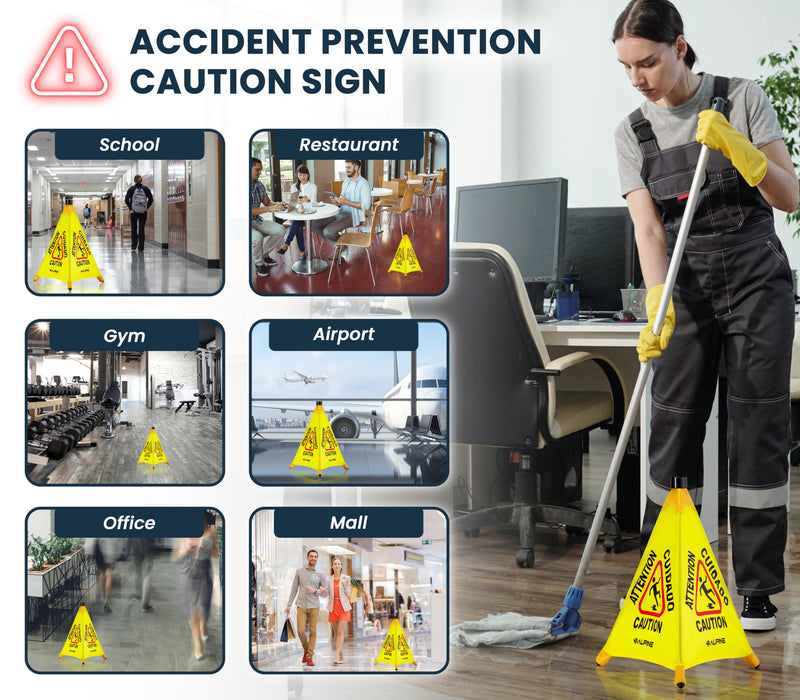 Alpine Caution Wet Floor Sign - Pop Up Slippery When Wet Sign, Wall Mounted Foldable Bilingual Yellow Safety Warning Caution Cone For Commercial & Office Use (20 Inches) 20 Inches