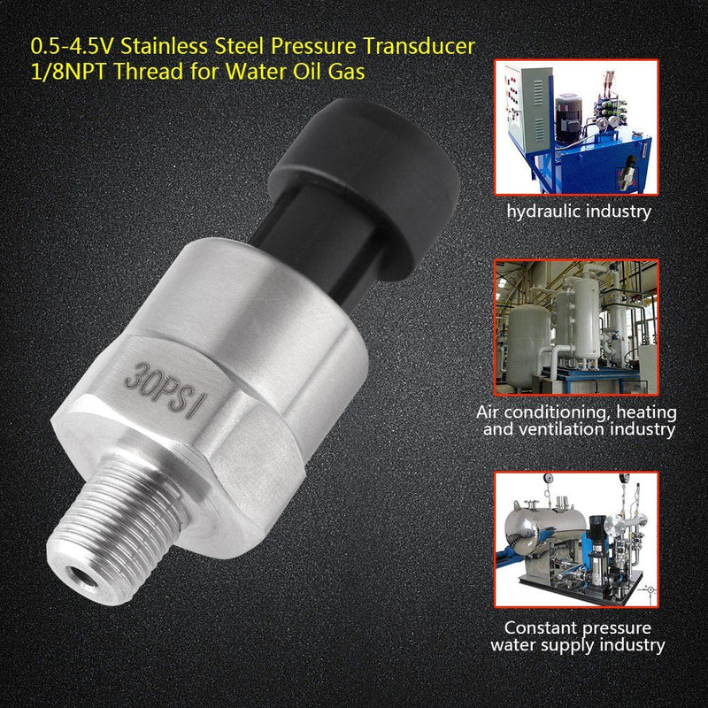 [Australia - AusPower] - Pressure Transducer Sender 1/8" NPT Thread Stainless Steel Pressure Sensor for Oil Fuel Air Water(300PSI) 